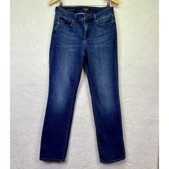 NYDJ Marilyn Straight Leg Mid Rise Medium Wash Blue Denim Jeans Size 8 - Picture 1 of 13